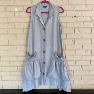 For Cynthia Linen Midi Dress Women Size L Beige Lagenlook Boho Beachy Coastal